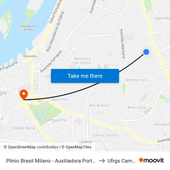 Plinio Brasil Milano - Auxiliadora Porto Alegre - Rs 90450-080 Brasil to Ufrgs Campus Centro map