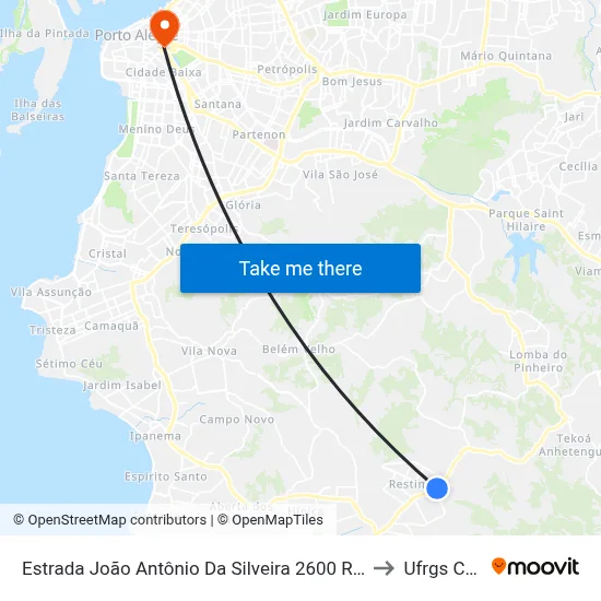Estrada João Antônio Da Silveira 2600 Restinga Porto Alegre - Rio Grande Do Sul 91790 Brasil to Ufrgs Campus Centro map