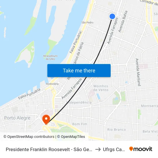 Presidente Franklin Roosevelt - São Geraldo Porto Alegre - Rs 90230-080 Brasil to Ufrgs Campus Centro map