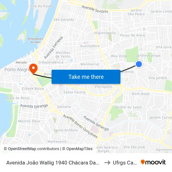 Avenida João Wallig 1940 Chácara Das Pedras Porto Alegre - Rs 91340-001 Brasil to Ufrgs Campus Centro map