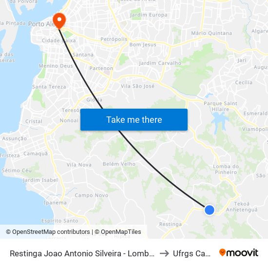 Restinga Joao Antonio Silveira - Lomba Do Pinheiro Porto Alegre - Rs Brasil to Ufrgs Campus Centro map