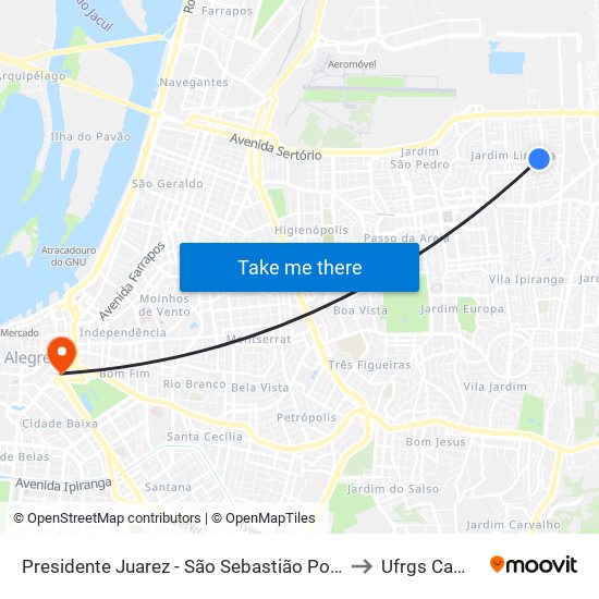 Presidente Juarez - São Sebastião Porto Alegre - Rs 91060-440 Brasil to Ufrgs Campus Centro map