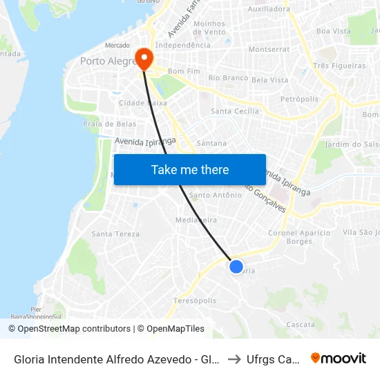 Gloria Intendente Alfredo Azevedo - Glória Porto Alegre - Rs 90660-070 Brasil to Ufrgs Campus Centro map