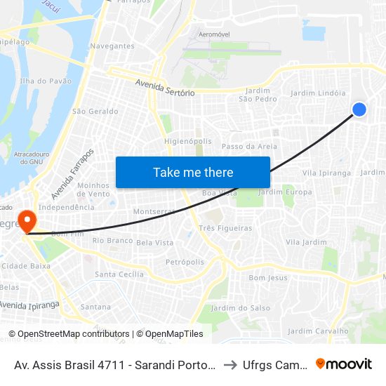 Av. Assis Brasil 4711 - Sarandi Porto Alegre - Rs 91110-001 Brasil to Ufrgs Campus Centro map