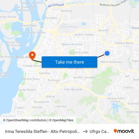 Irma Teresilda Steffen - Alto Petrópolis Porto Alegre - Rs 91240-470 Brasil to Ufrgs Campus Centro map