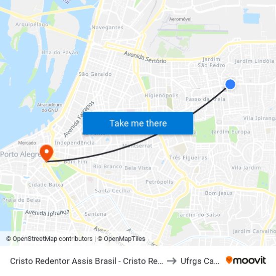 Cristo Redentor Assis Brasil - Cristo Redentor Porto Alegre - Rs 91010-001 Brasil to Ufrgs Campus Centro map