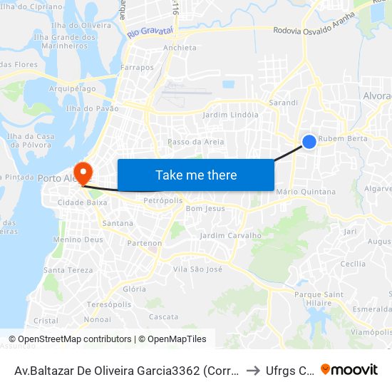 Av.Baltazar De Oliveira Garcia3362 (Corredor B/C) - Rubem Berta Porto Alegre - Rs 91180-000 Brasil to Ufrgs Campus Centro map