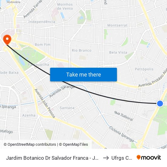 Jardim Botanico Dr Salvador Franca - Jardim Botânico Porto Alegre - Rs 90690-330 Brasil to Ufrgs Campus Centro map