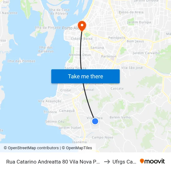 Rua Catarino Andreatta 80 Vila Nova Porto Alegre - Rio Grande Do Sul 91750 Brasil to Ufrgs Campus Centro map