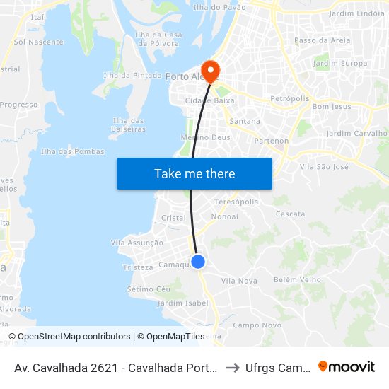 Av. Cavalhada 2621 - Cavalhada Porto Alegre - Rs 91740-000 Brasil to Ufrgs Campus Centro map