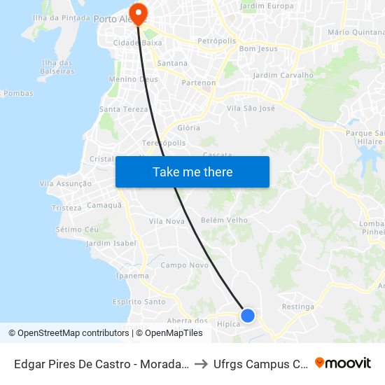 Edgar Pires De Castro - Moradas Do Sul to Ufrgs Campus Centro map