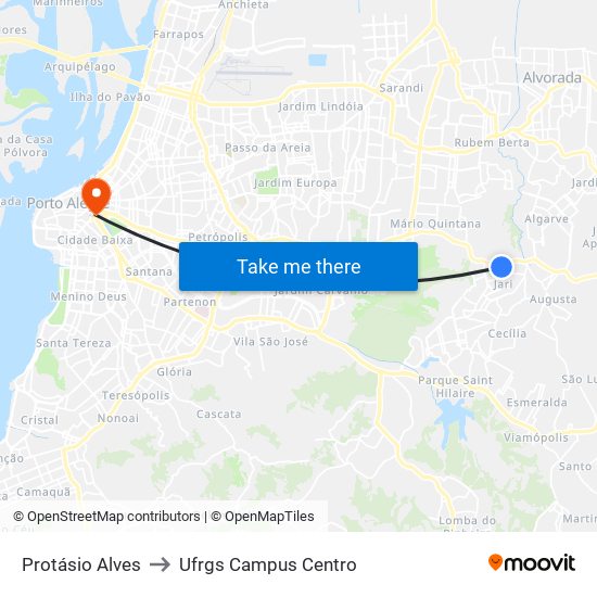 Protásio Alves to Ufrgs Campus Centro map