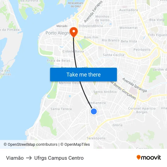 Viamão to Ufrgs Campus Centro map