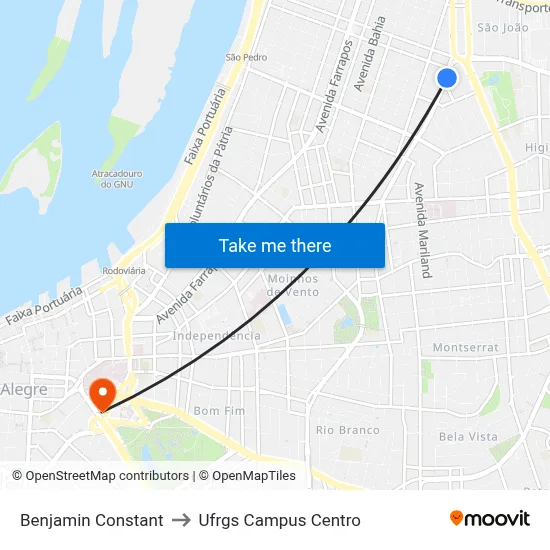 Benjamin Constant to Ufrgs Campus Centro map