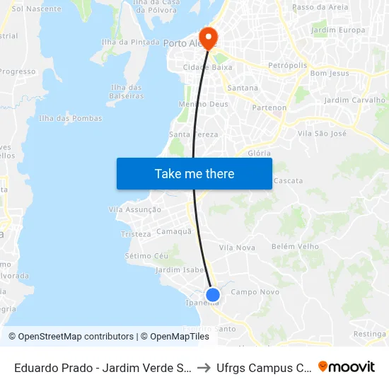 Eduardo Prado - Jardim Verde Shopping to Ufrgs Campus Centro map