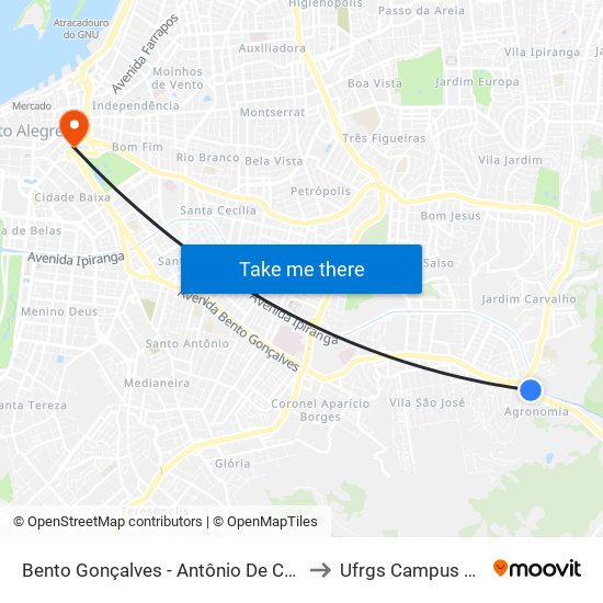 Bento Gonçalves - Antônio De Carvalho Bc to Ufrgs Campus Centro map