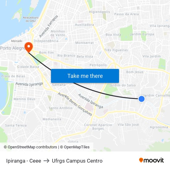 Ipiranga - Ceee to Ufrgs Campus Centro map