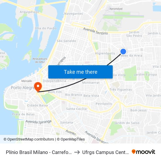 Plínio Brasil Milano - Carrefour to Ufrgs Campus Centro map