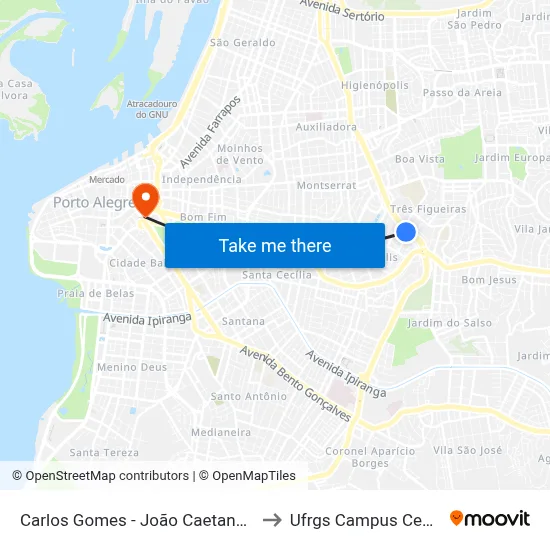 Carlos Gomes - João Caetano Ns to Ufrgs Campus Centro map