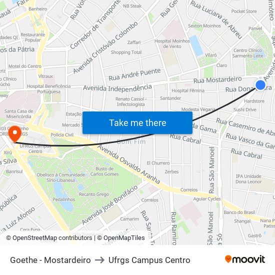 Goethe - Mostardeiro to Ufrgs Campus Centro map