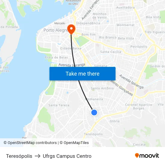 Teresópolis to Ufrgs Campus Centro map