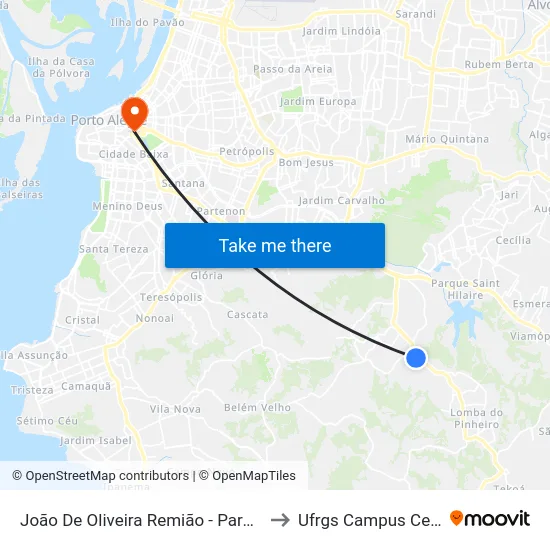 João De Oliveira Remião - Parada 07 to Ufrgs Campus Centro map