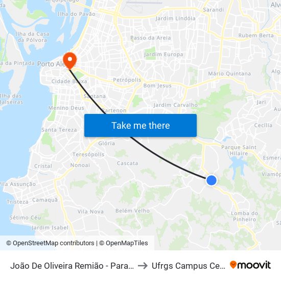 João De Oliveira Remião - Parada 06 to Ufrgs Campus Centro map