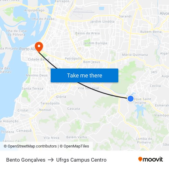 Bento Gonçalves to Ufrgs Campus Centro map