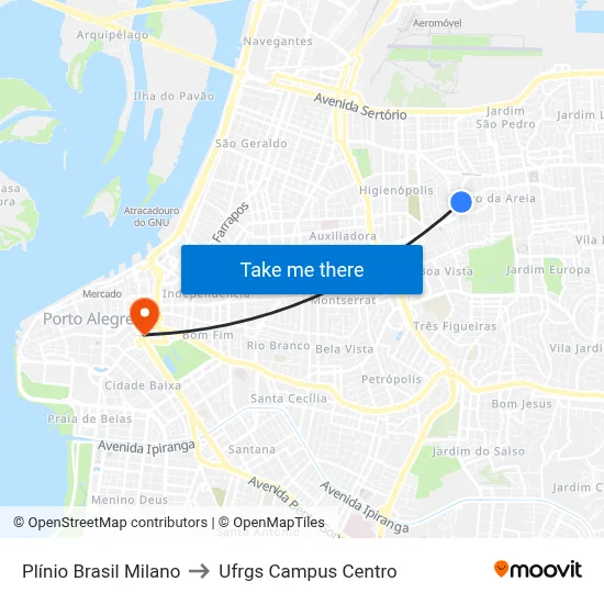 Plínio Brasil Milano to Ufrgs Campus Centro map