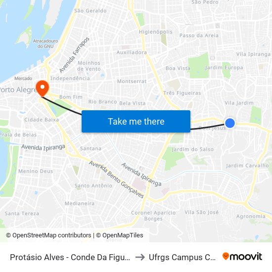 Protásio Alves - Conde Da Figueira Cb to Ufrgs Campus Centro map