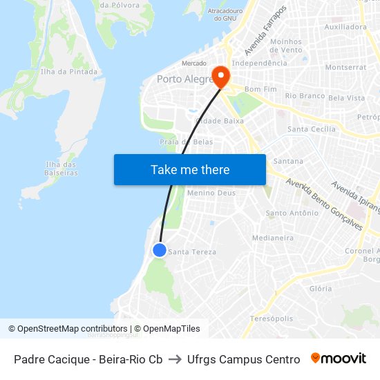 Padre Cacique - Beira-Rio Cb to Ufrgs Campus Centro map