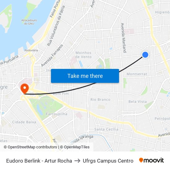 Eudoro Berlink - Artur Rocha to Ufrgs Campus Centro map
