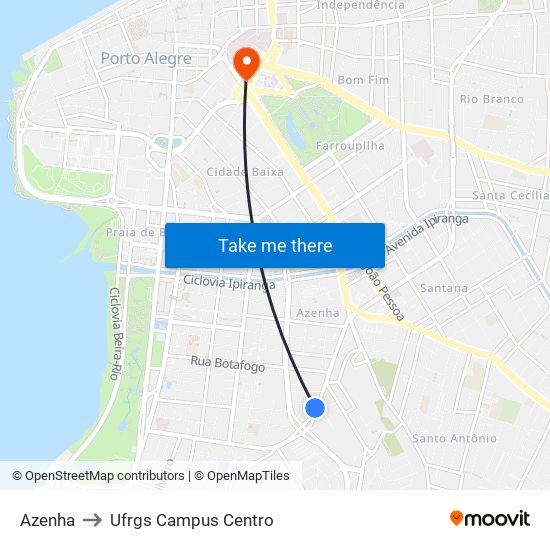 Azenha to Ufrgs Campus Centro map