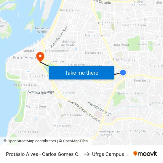 Protásio Alves - Carlos Gomes Cb (Piso 3) to Ufrgs Campus Centro map