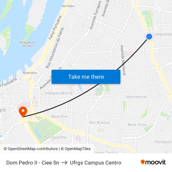Dom Pedro II - Ciee Sn to Ufrgs Campus Centro map