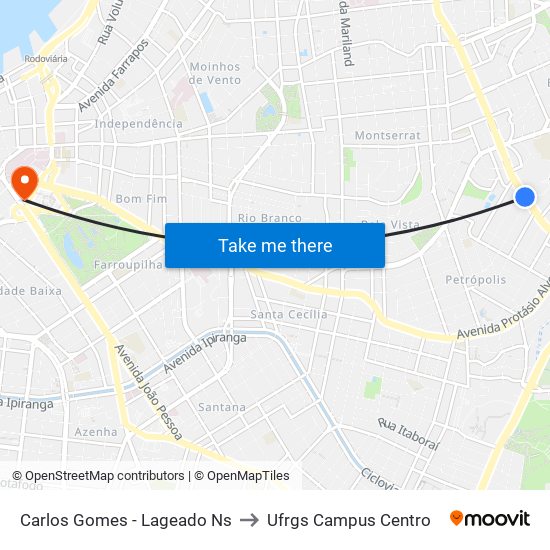 Carlos Gomes - Lageado Ns to Ufrgs Campus Centro map