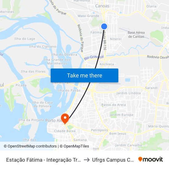 Estação Fátima - Integração Trensurb to Ufrgs Campus Centro map