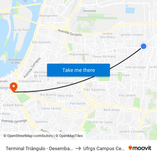 Terminal Triângulo - Desembarque to Ufrgs Campus Centro map