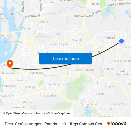 Pres. Getúlio Vargas - Parada 56 to Ufrgs Campus Centro map