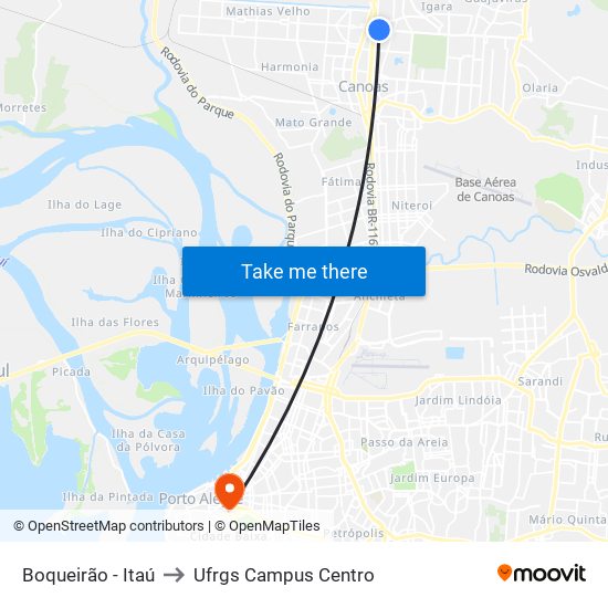 Boqueirão - Itaú to Ufrgs Campus Centro map
