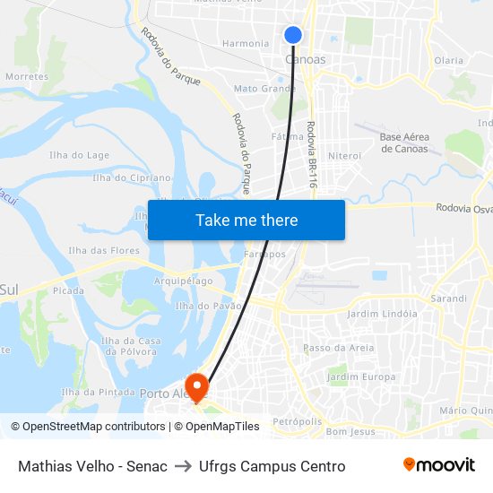Mathias Velho - Senac to Ufrgs Campus Centro map