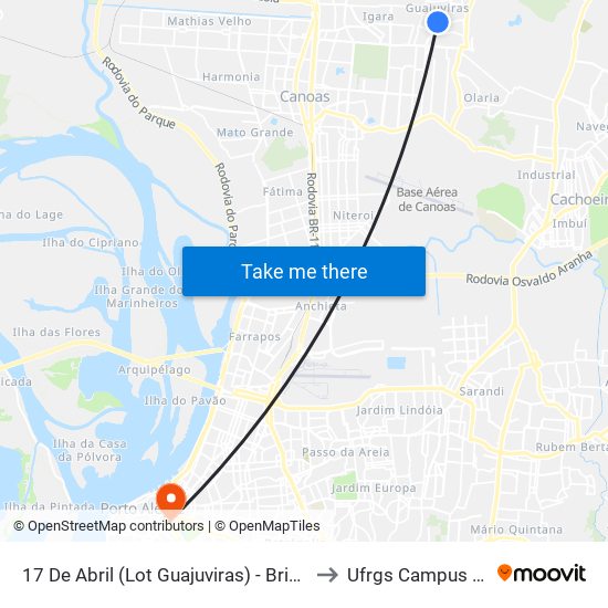 17 De Abril (Lot Guajuviras) - Brigada Militar to Ufrgs Campus Centro map