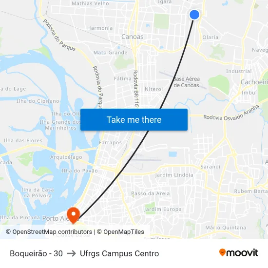 Boqueirão - 30 to Ufrgs Campus Centro map