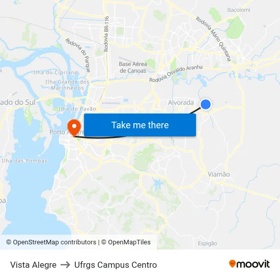 Vista Alegre to Ufrgs Campus Centro map