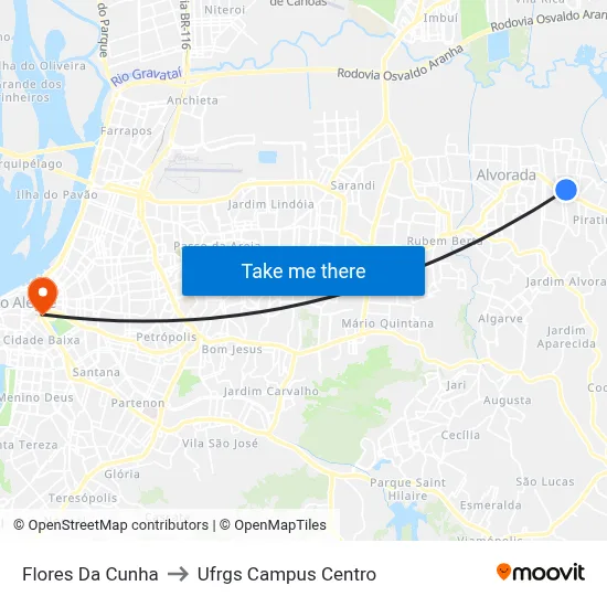 Flores Da Cunha to Ufrgs Campus Centro map