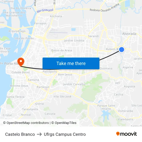 Castelo Branco to Ufrgs Campus Centro map