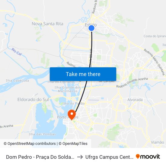 Dom Pedro - Praça Do Soldado to Ufrgs Campus Centro map