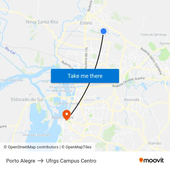 Porto Alegre to Ufrgs Campus Centro map