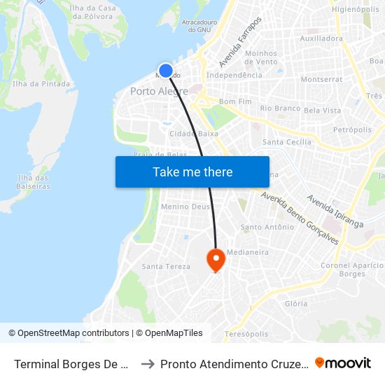 Terminal Borges De Medeiros to Pronto Atendimento Cruzeiro Do Sul map