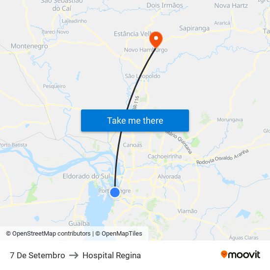 7 De Setembro to Hospital Regina map